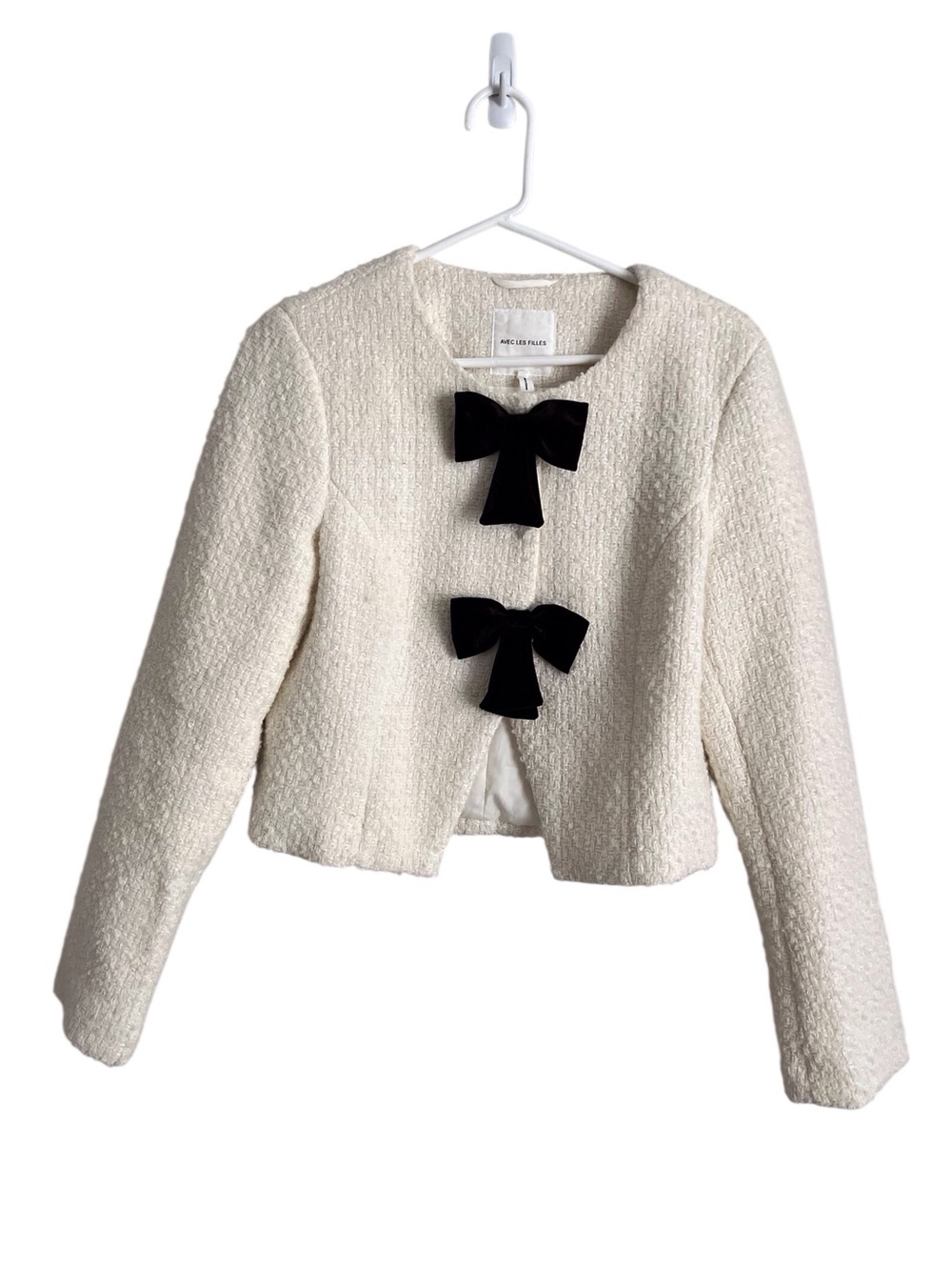 Avec Les Filles Boucle Bow Jacket Cream White Preppy Classic Timeless Medium - Picture 2 of 9